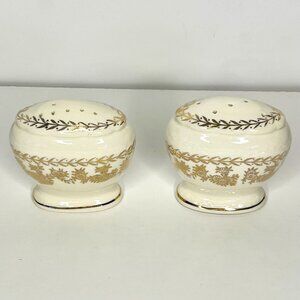 Vtg Stetson "American Beauty" Cream & Gold Salt & Pepper Shaker Gold Trim